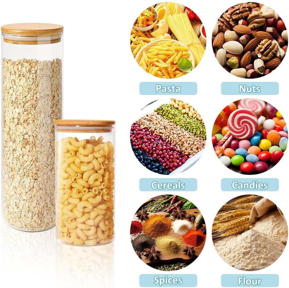 CARLA HOME 6 Pack Glass Storage Jars with Bamboo Lids for Kitchen Pantry, Pasta, Snacks, Cookies, Candy & More-1978962257010364423