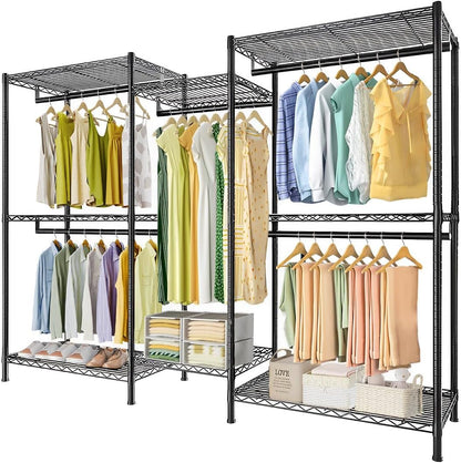 CARLA HOME Heavy Duty Clothing Garment Rack Organizer with Hanging Rods & Storage Shelves for Clothes, Shoes & Wardrobe-1978962257182330880