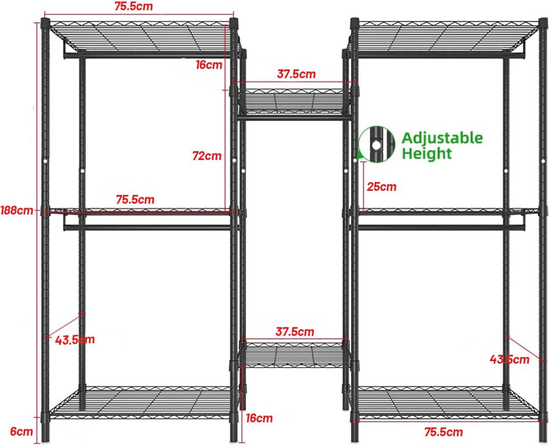 CARLA HOME Heavy Duty Clothing Garment Rack Organizer with Hanging Rods & Storage Shelves for Clothes, Shoes & Wardrobe-1978962257182330881