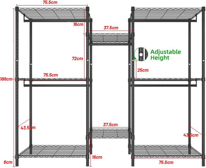 CARLA HOME Heavy Duty Clothing Garment Rack Organizer with Hanging Rods & Storage Shelves for Clothes, Shoes & Wardrobe-1978962257182330881