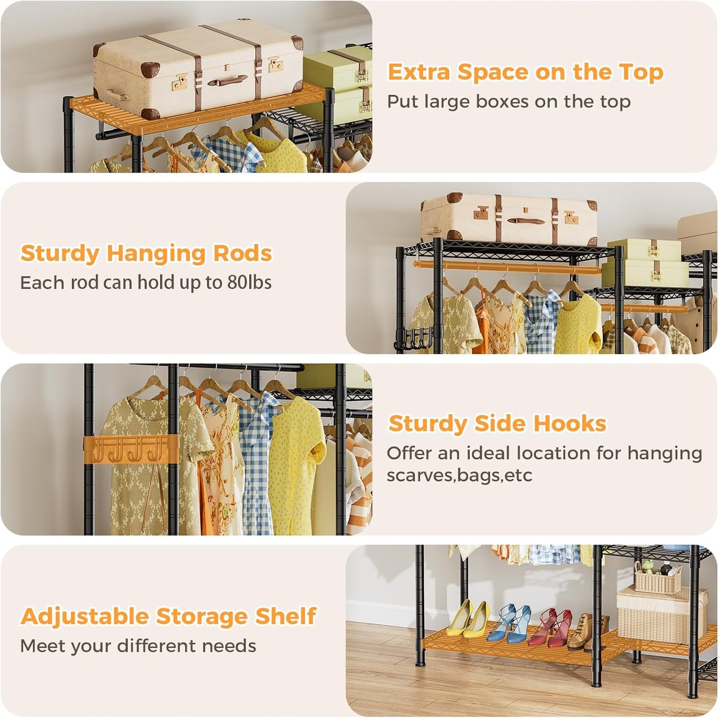 CARLA HOME Heavy Duty Clothing Garment Rack Organizer with Hanging Rods & Storage Shelves for Clothes, Shoes & Wardrobe-1978962257182330884