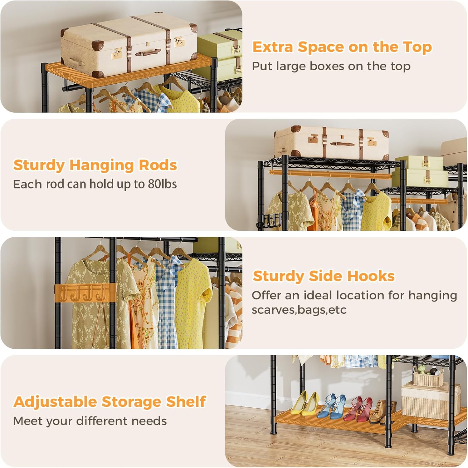 CARLA HOME Heavy Duty Clothing Garment Rack Organizer with Hanging Rods & Storage Shelves for Clothes, Shoes & Wardrobe-1978962257182330884