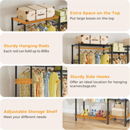 CARLA HOME Heavy Duty Clothing Garment Rack Organizer with Hanging Rods & Storage Shelves for Clothes, Shoes & Wardrobe-1978962257182330884