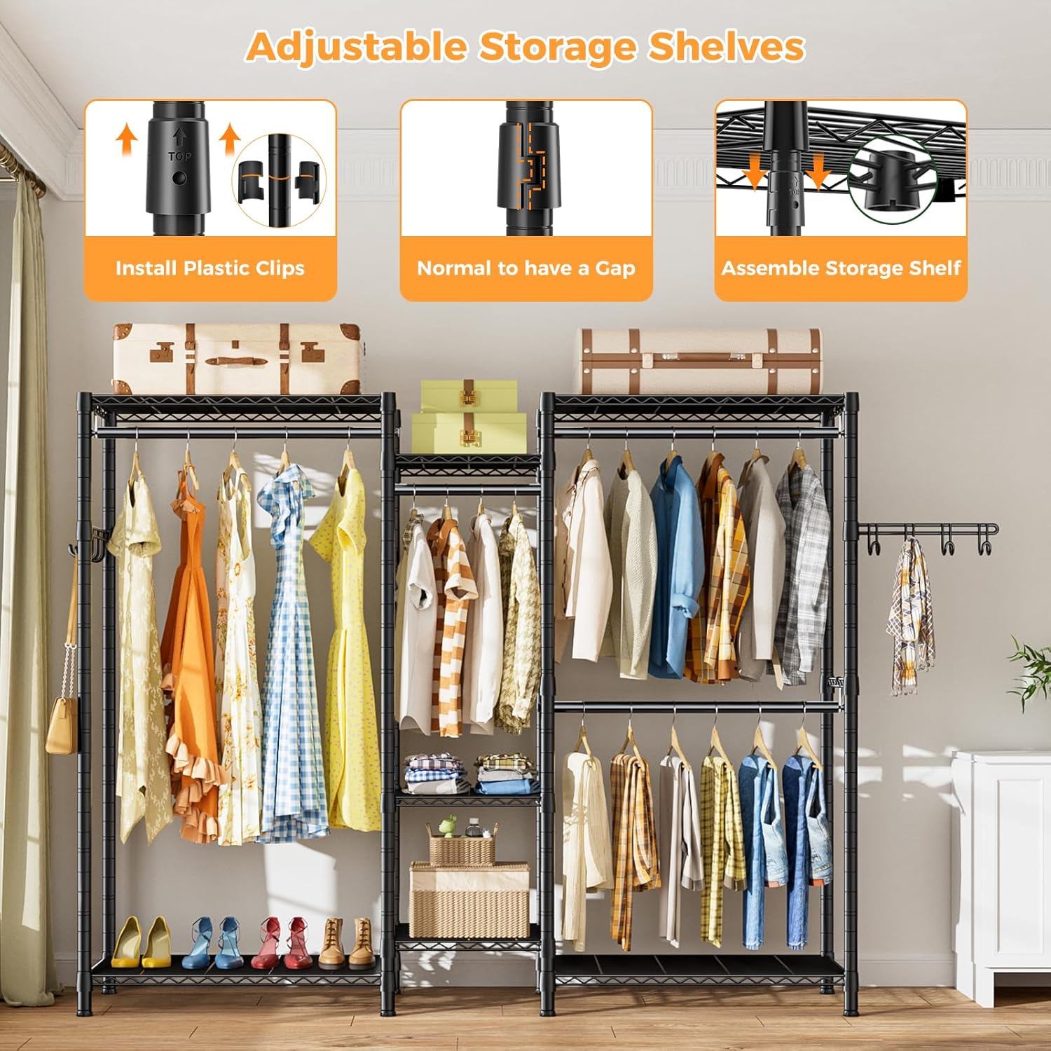 CARLA HOME Heavy Duty Clothing Garment Rack Organizer with Hanging Rods & Storage Shelves for Clothes, Shoes & Wardrobe-1978962257182330885