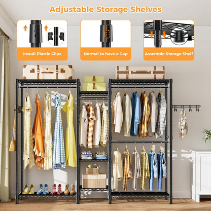 CARLA HOME Heavy Duty Clothing Garment Rack Organizer with Hanging Rods & Storage Shelves for Clothes, Shoes & Wardrobe-1978962257182330885