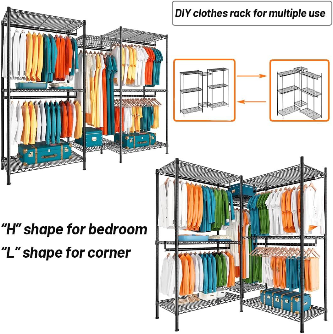 CARLA HOME Heavy Duty Clothing Garment Rack Organizer with Hanging Rods & Storage Shelves for Clothes, Shoes & Wardrobe-1978962257182330886
