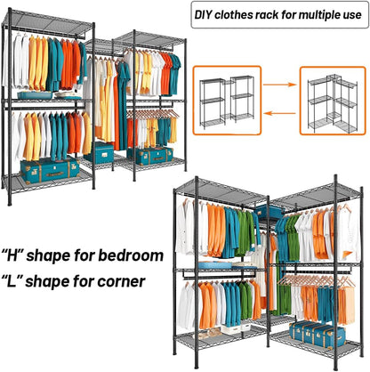 CARLA HOME Heavy Duty Clothing Garment Rack Organizer with Hanging Rods & Storage Shelves for Clothes, Shoes & Wardrobe-1978962257182330886