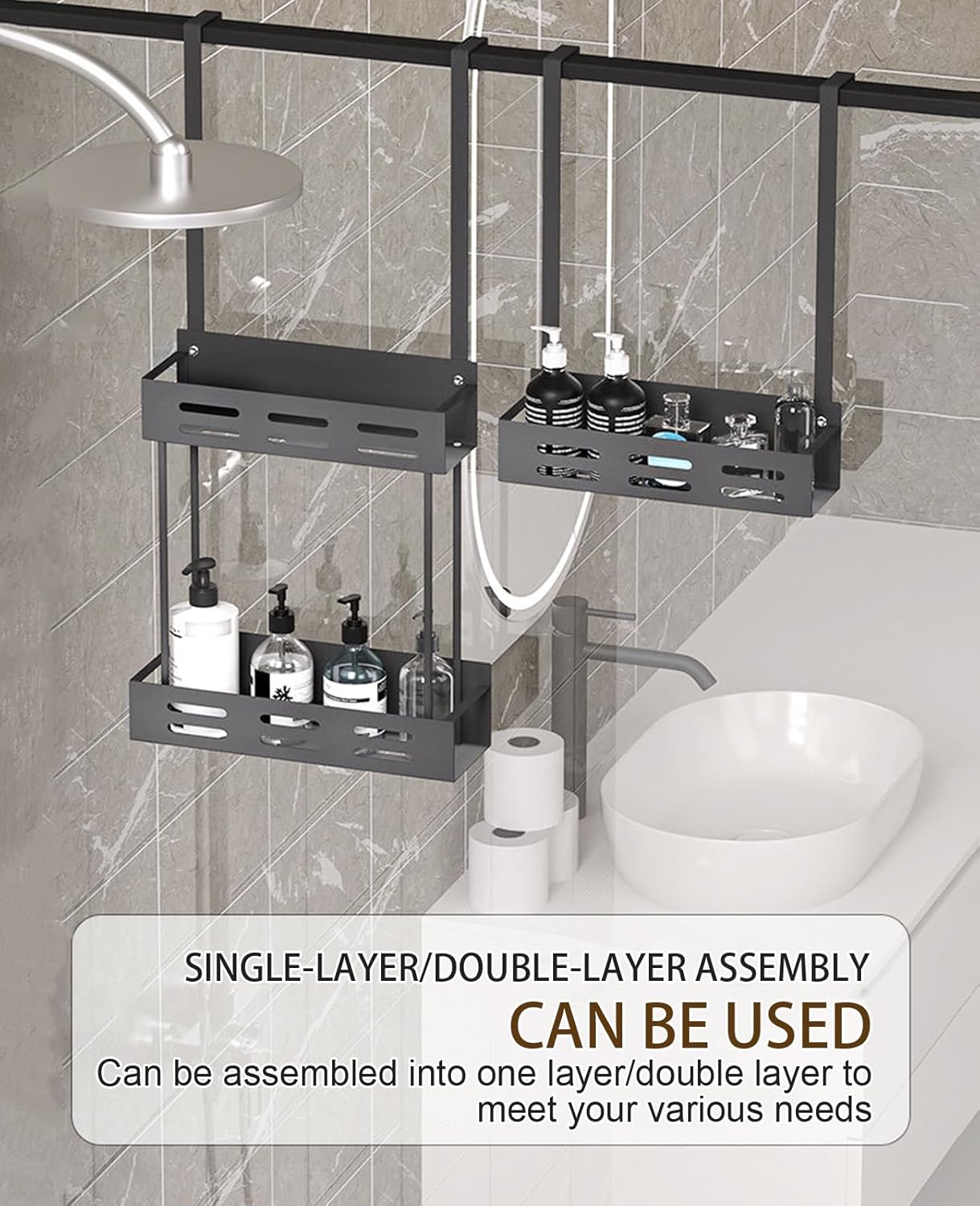 CARLA HOME Over the Door 2-tier Shower Caddy Organizer Shelf with Hooks for Bathroom-1978962257358491650