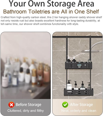 CARLA HOME Over the Door 2-tier Shower Caddy Organizer Shelf with Hooks for Bathroom-1978962257358491651
