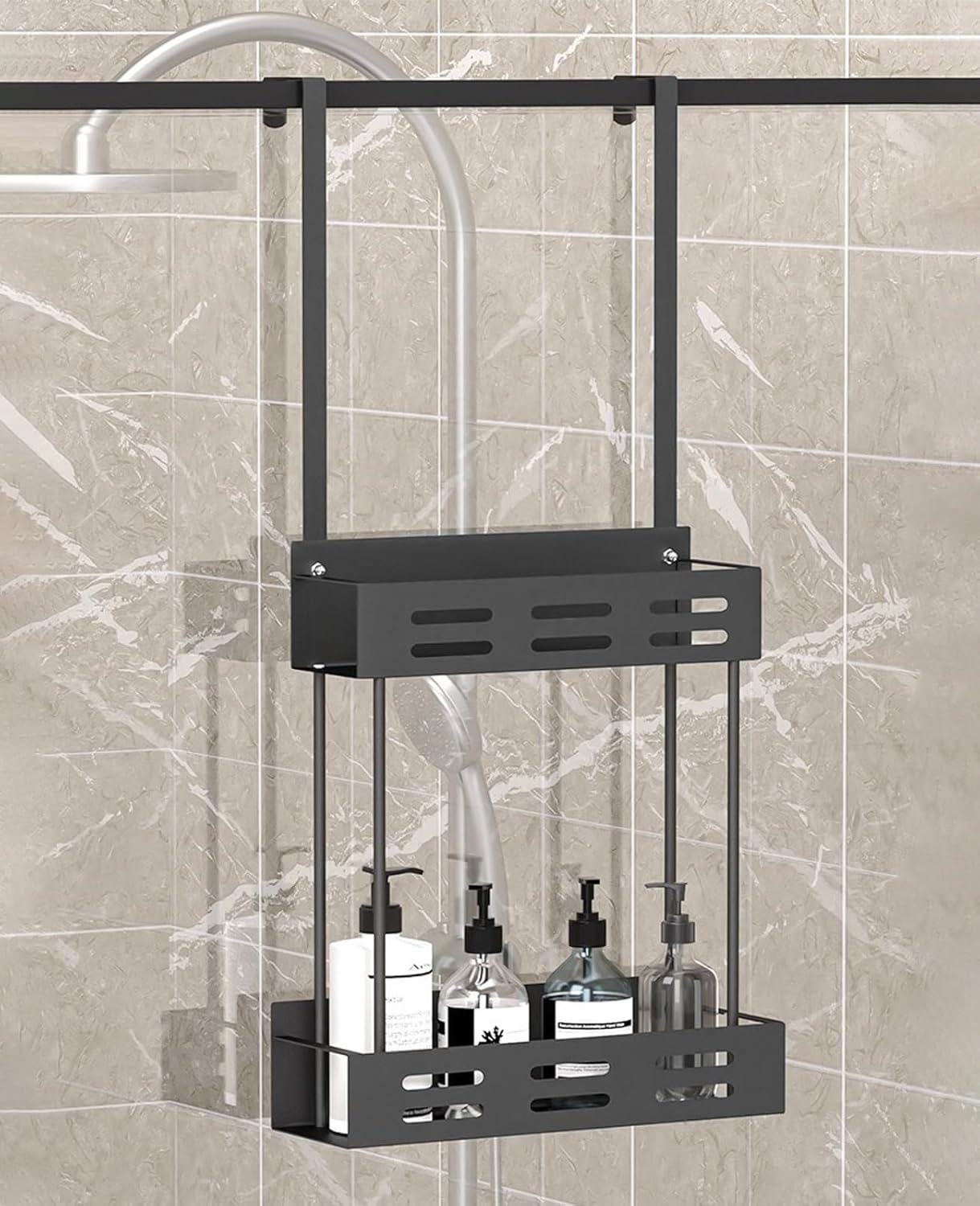 CARLA HOME Over the Door 2-tier Shower Caddy Organizer Shelf with Hooks for Bathroom-1978962257358491654