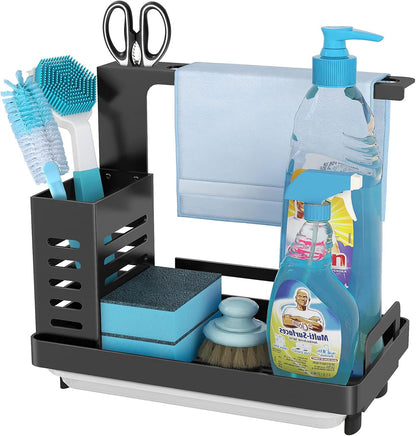CARLA HOME Kitchen Sink Caddy Organizer with Sponge, Soap & Brush Storage and Rag Rack, Drain Tray & Utensil Holder-1978962257522069504