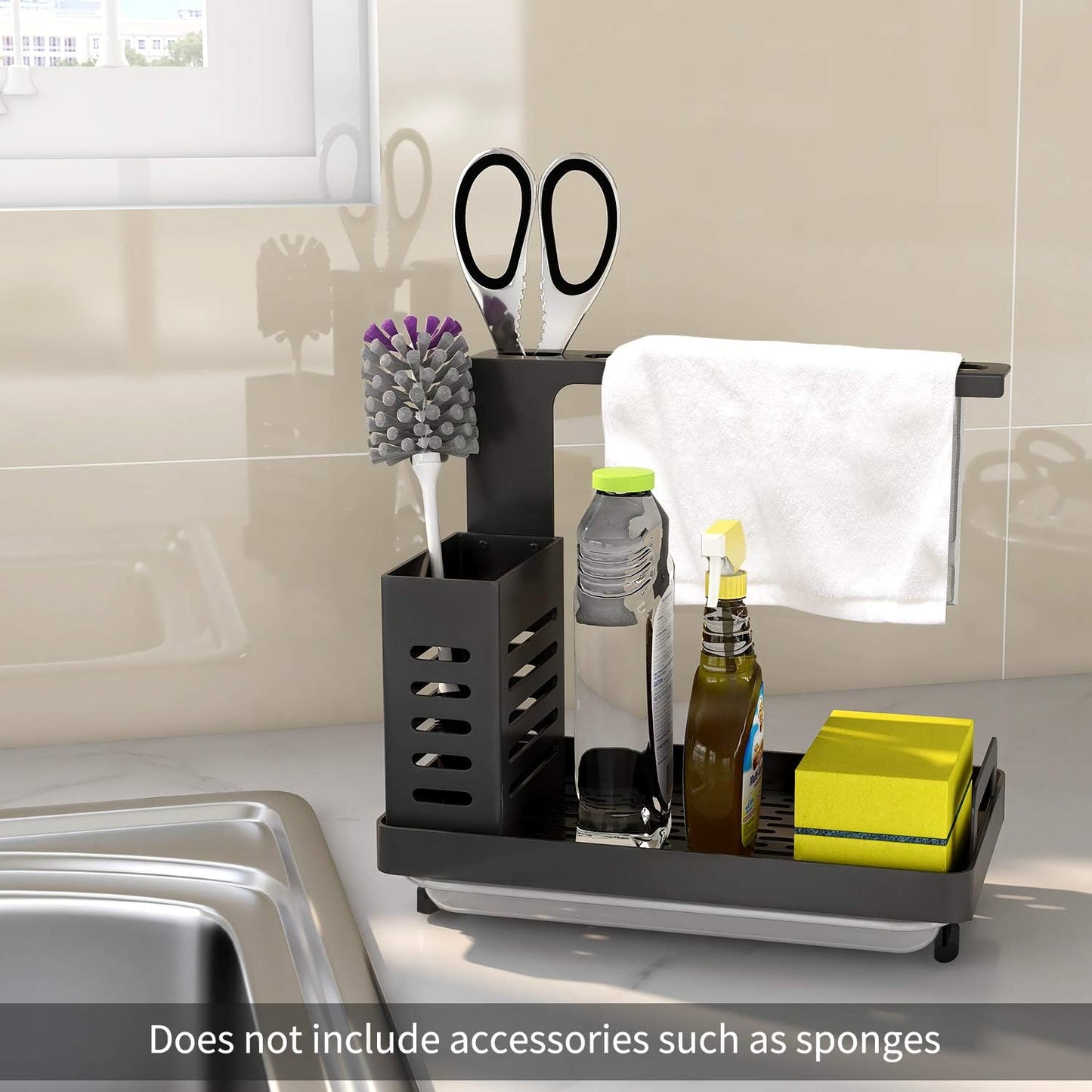 CARLA HOME Kitchen Sink Caddy Organizer with Sponge, Soap & Brush Storage and Rag Rack, Drain Tray & Utensil Holder-1978962257522069506
