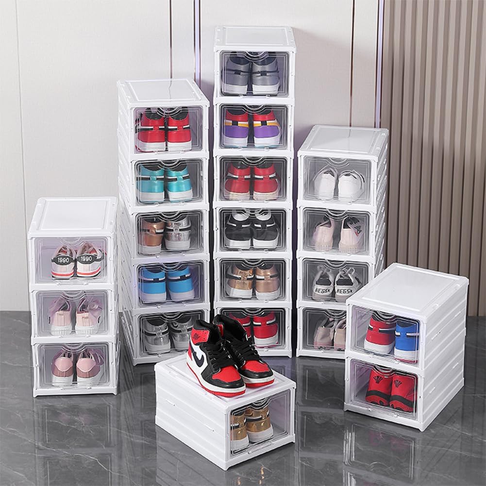 CARLA HOME 6-Tier Stackable Shoe Storage Box Organizer with Clear Door for Closet, Entryway or Cabinet-1978962258025385993
