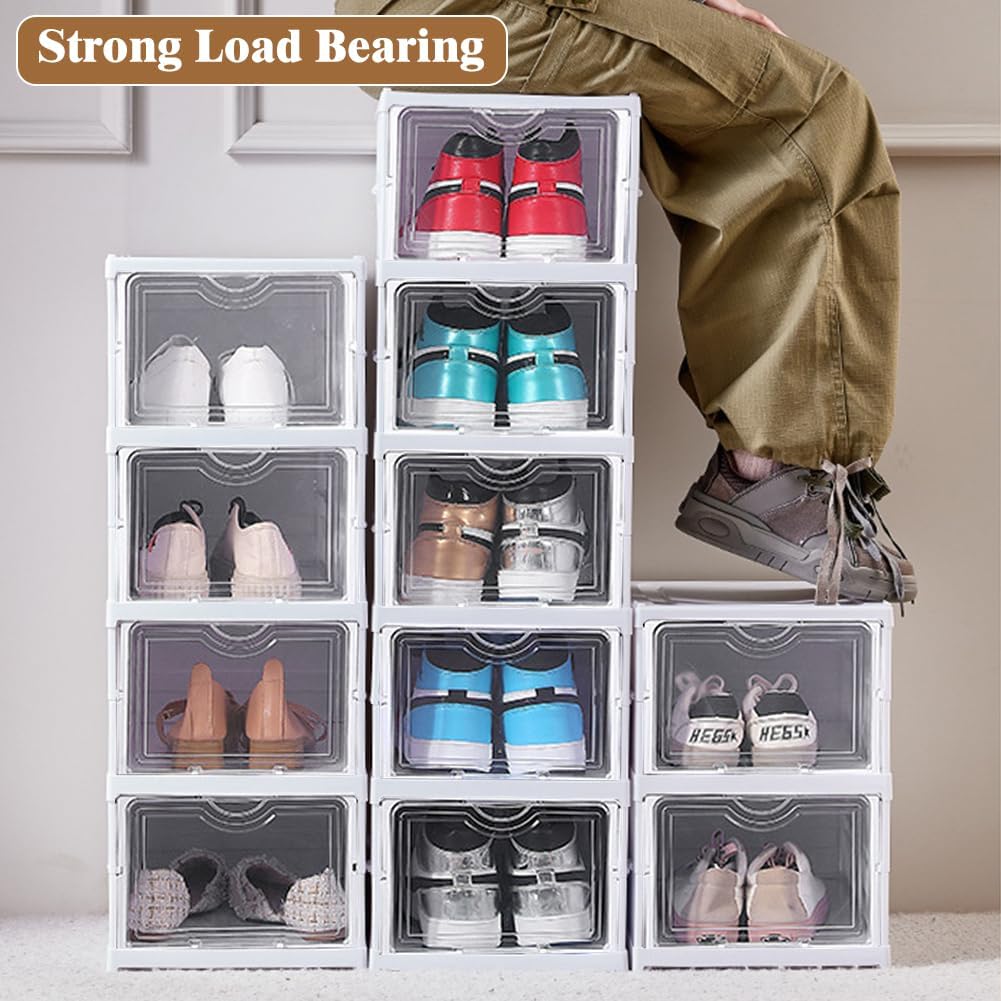 CARLA HOME 6-Tier Stackable Shoe Storage Box Organizer with Clear Door for Closet, Entryway or Cabinet-1978962258025385986