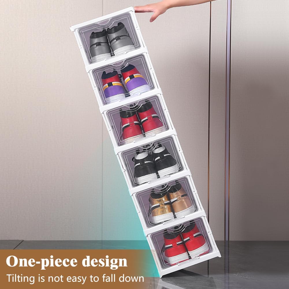 CARLA HOME 6-Tier Stackable Shoe Storage Box Organizer with Clear Door for Closet, Entryway or Cabinet-1978962258025385989