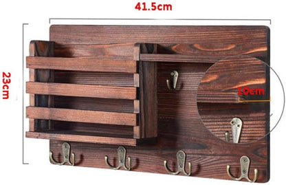 CARLA HOME Rustic Wood Wall Mounted Key and Mail Holder Organizer with Shelf, Letter Slot & 6 Hooks for Entryway Decor Home-1978962258365124613