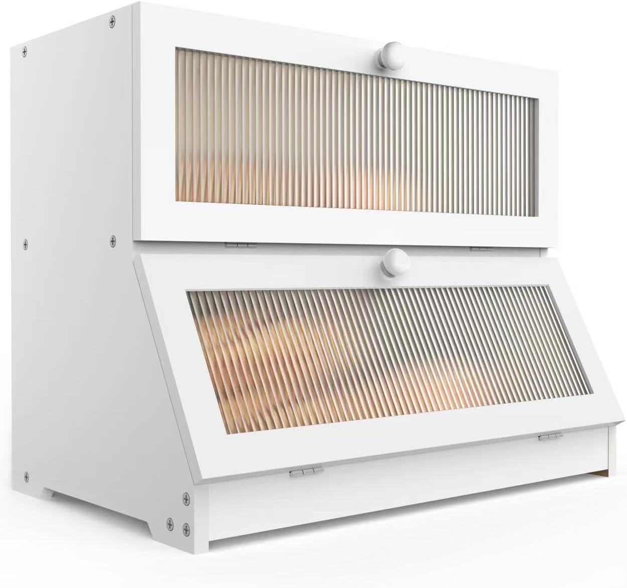 CARLA HOME Double Layer Bamboo Bread Box for Kitchen Counter - Large Capacity Bread Storage Container with Clear Window, Easy Assembly, Farmhouse Style Bread Holder (White)-1978962259090739200