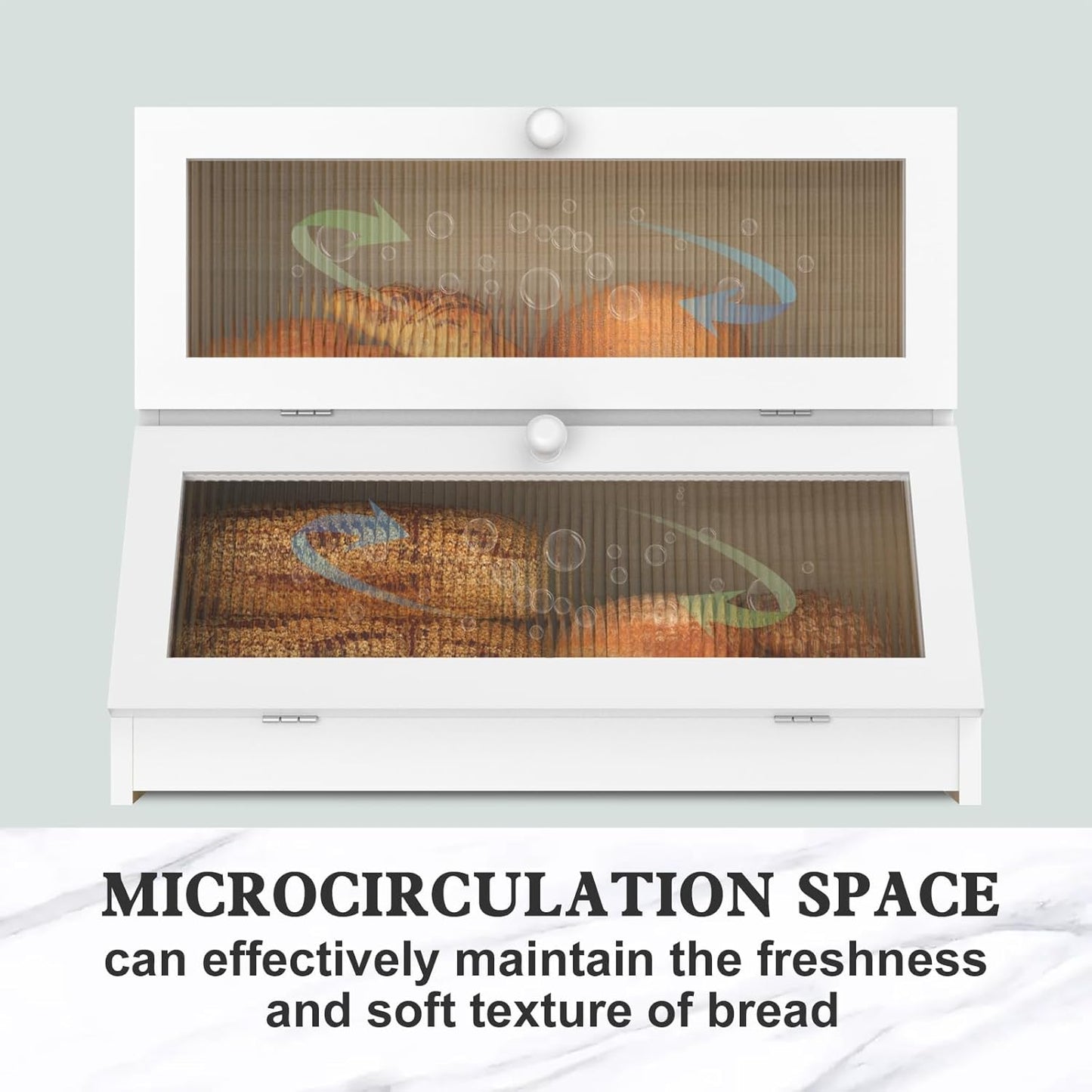 CARLA HOME Double Layer Bamboo Bread Box for Kitchen Counter - Large Capacity Bread Storage Container with Clear Window, Easy Assembly, Farmhouse Style Bread Holder (White)-1978962259090739203