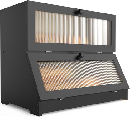 CARLA HOME Double Layer Bamboo Bread Box for Kitchen Counter - Large Capacity Bread Storage Container with Clear Window, Easy Assembly, Farmhouse Style Bread Holder (Black)-1978962259262705664