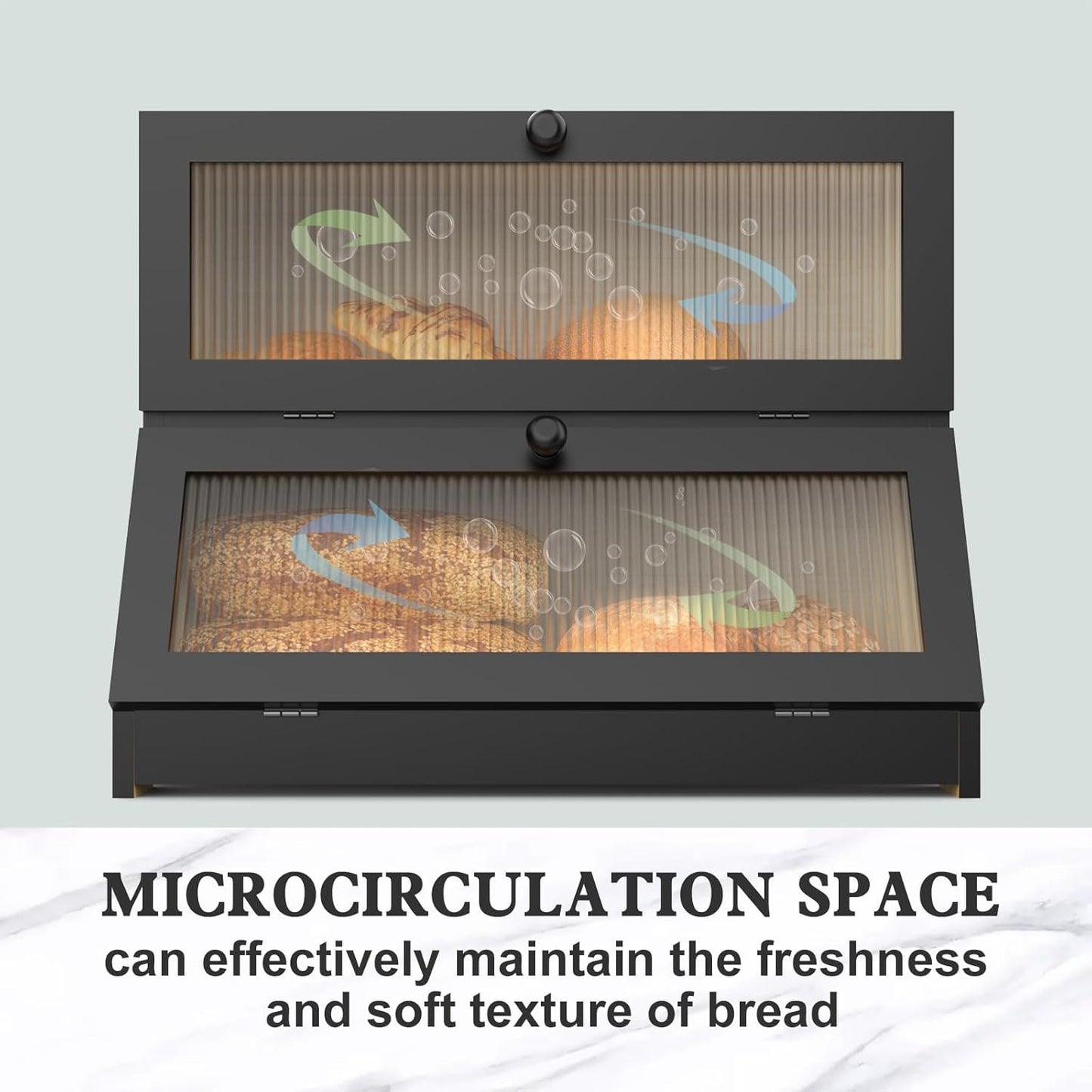 CARLA HOME Double Layer Bamboo Bread Box for Kitchen Counter - Large Capacity Bread Storage Container with Clear Window, Easy Assembly, Farmhouse Style Bread Holder (Black)-1978962259262705667