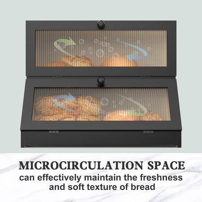 CARLA HOME Double Layer Bamboo Bread Box for Kitchen Counter - Large Capacity Bread Storage Container with Clear Window, Easy Assembly, Farmhouse Style Bread Holder (Black)-1978962259262705667