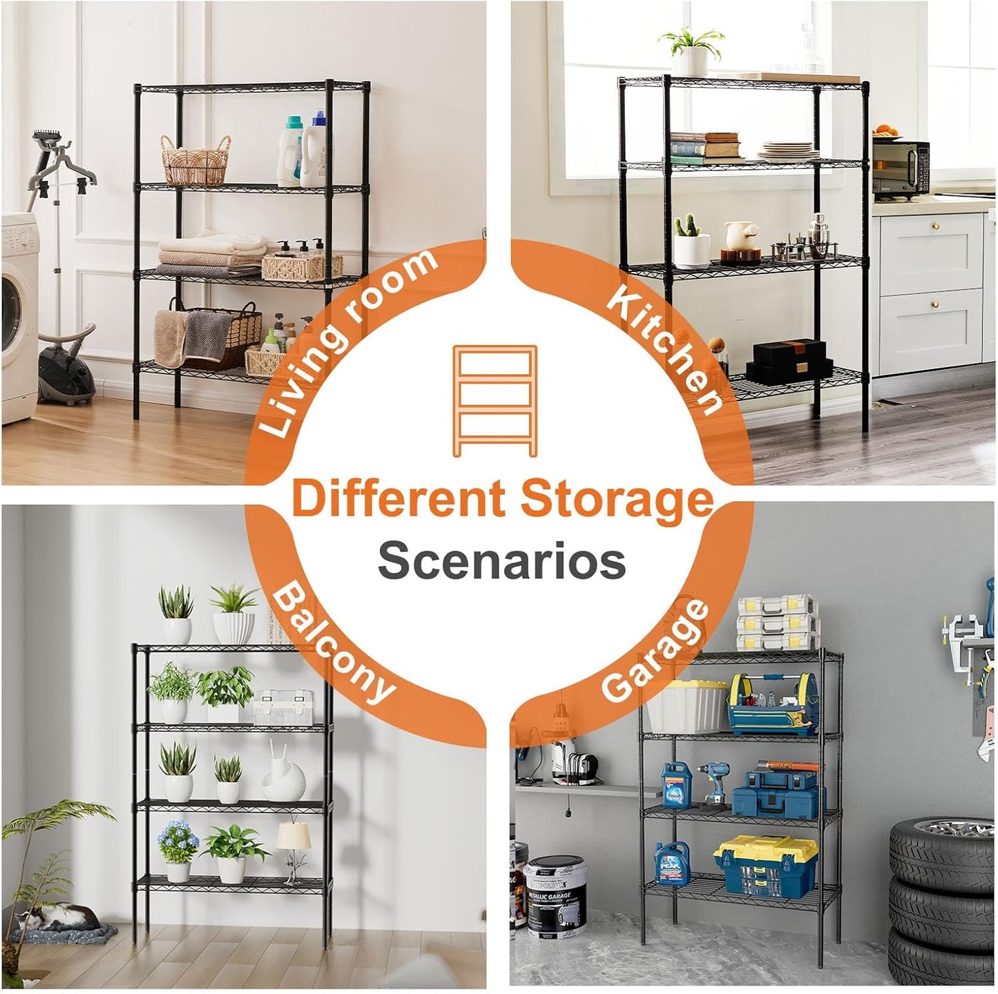 CARLA HOME 4-Tier Adjustable Metal Storage Shelves Wire Rack Organizer for Kitchen, Pantry, Bathroom or Laundry Room (60cm W x 40cm D x 140 cm H)-1978962259929600002