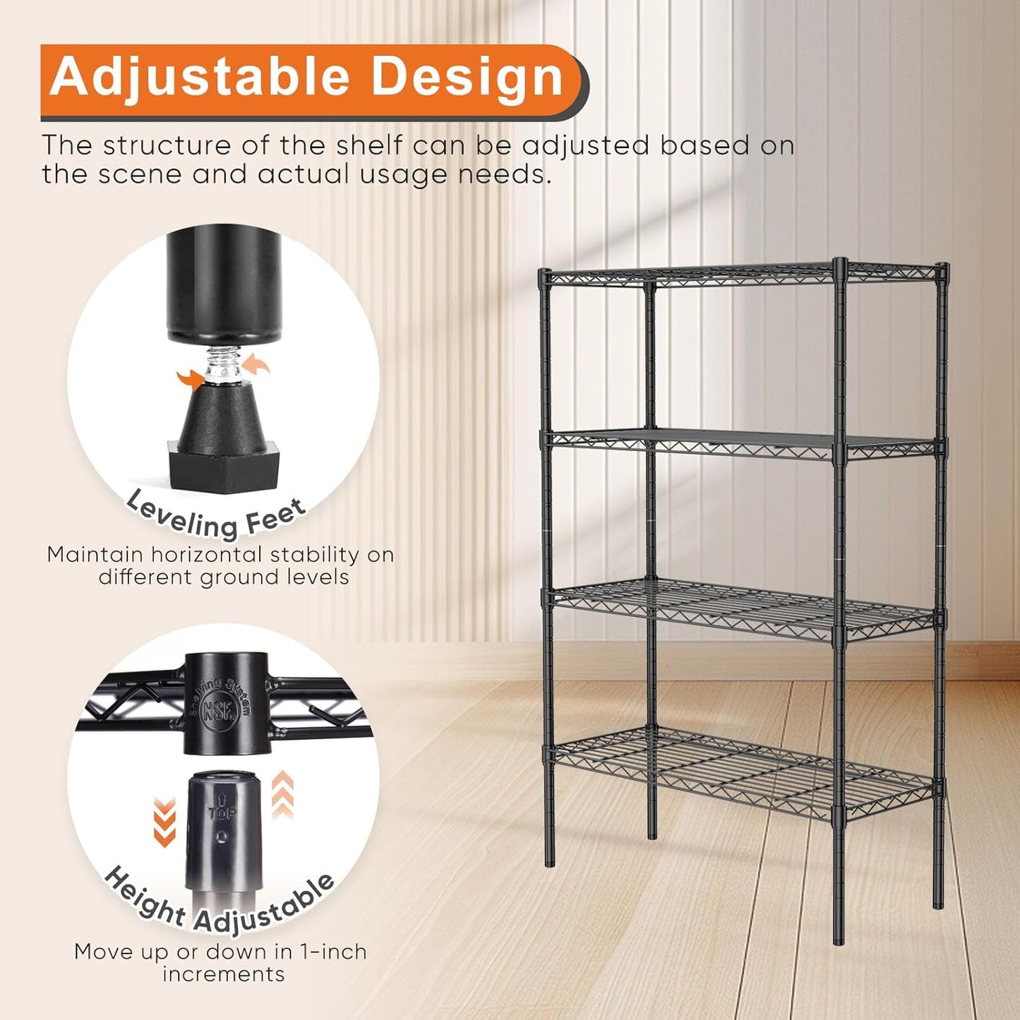 CARLA HOME 4-Tier Adjustable Metal Storage Shelves Wire Rack Organizer for Kitchen, Pantry, Bathroom or Laundry Room (60cm W x 40cm D x 140 cm H)-1978962259929600004