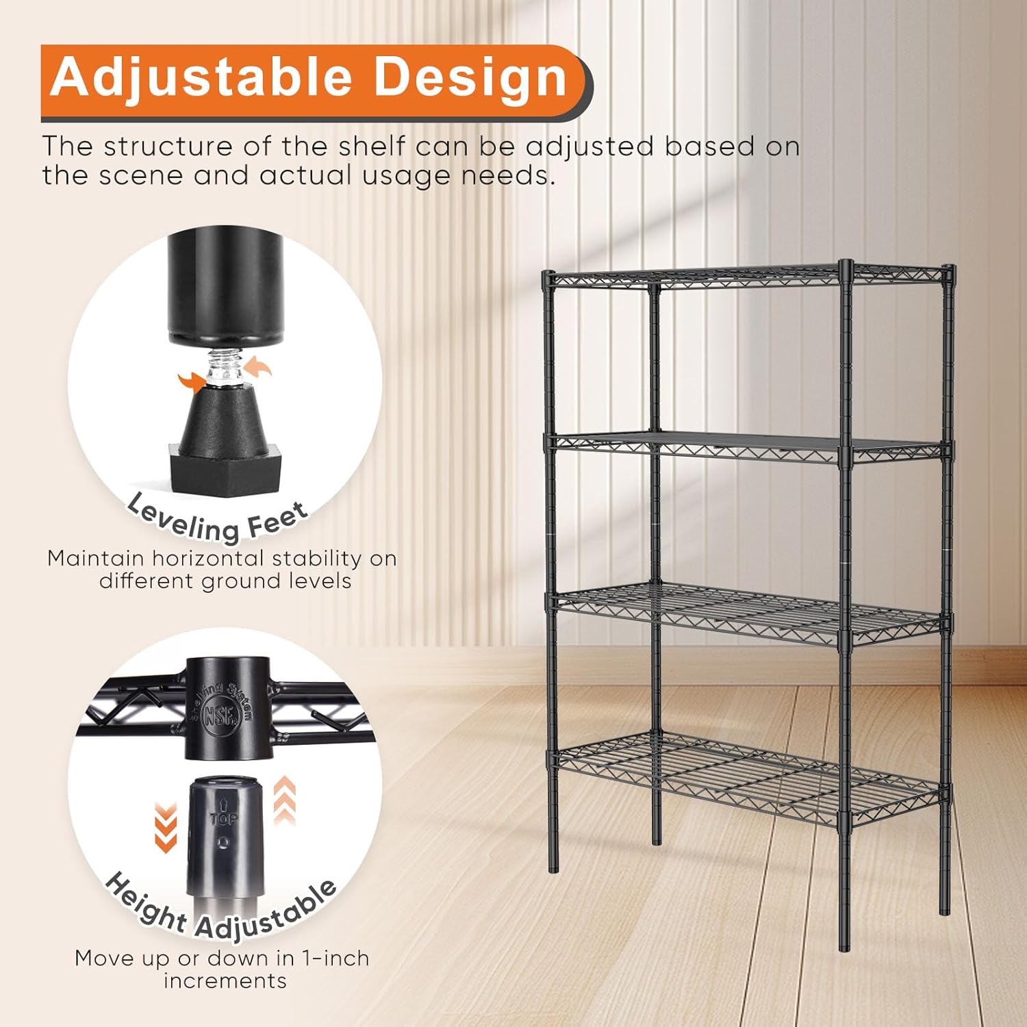 CARLA HOME 4-Tier Adjustable Metal Storage Shelves Wire Rack Organizer for Kitchen, Pantry, Bathroom or Laundry Room (60cm W x 40cm D x 140 cm H)-1978962259929600004