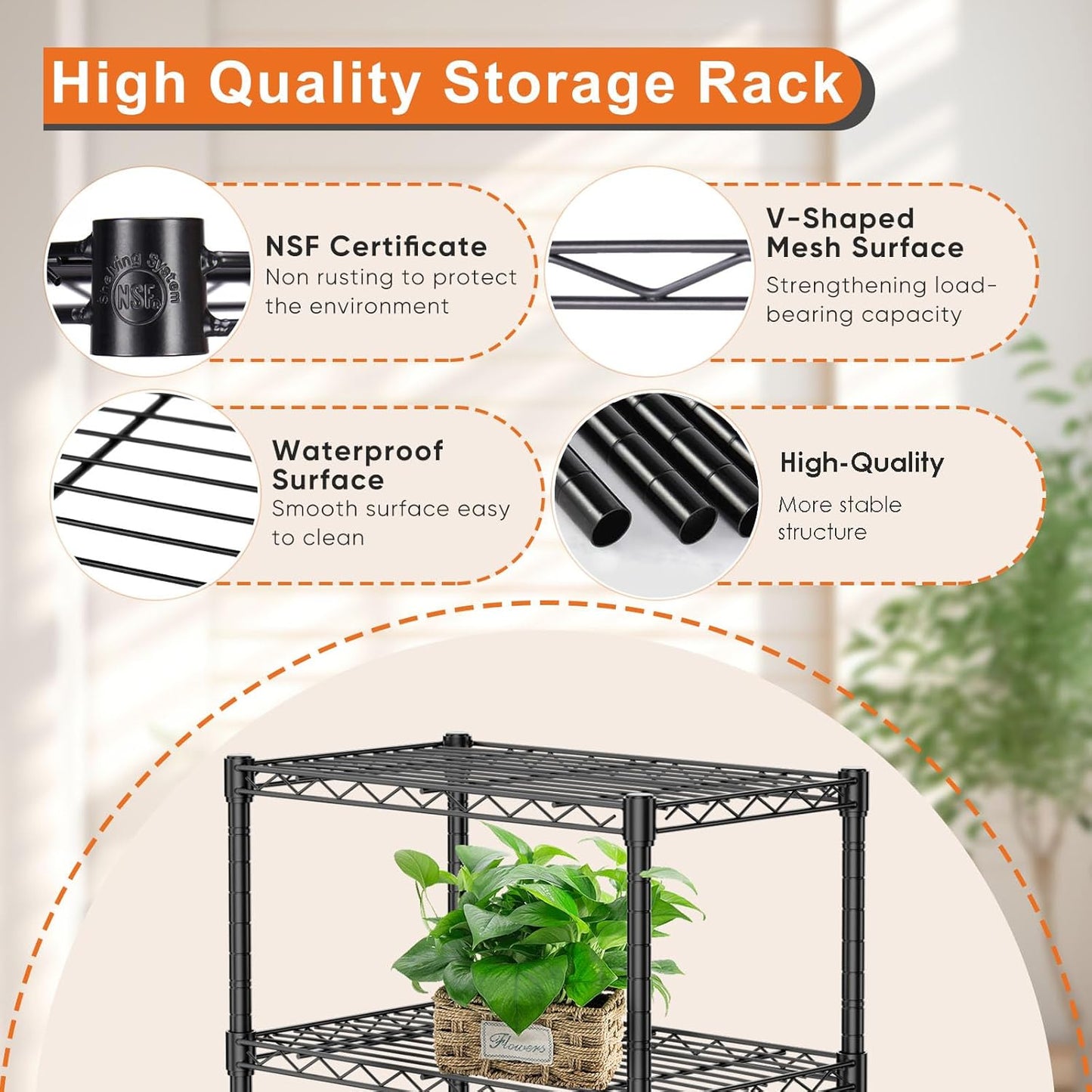 CARLA HOME 4-Tier Adjustable Metal Storage Shelves Wire Rack Organizer for Kitchen, Pantry, Bathroom or Laundry Room (60cm W x 40cm D x 140 cm H)-1978962259929600005