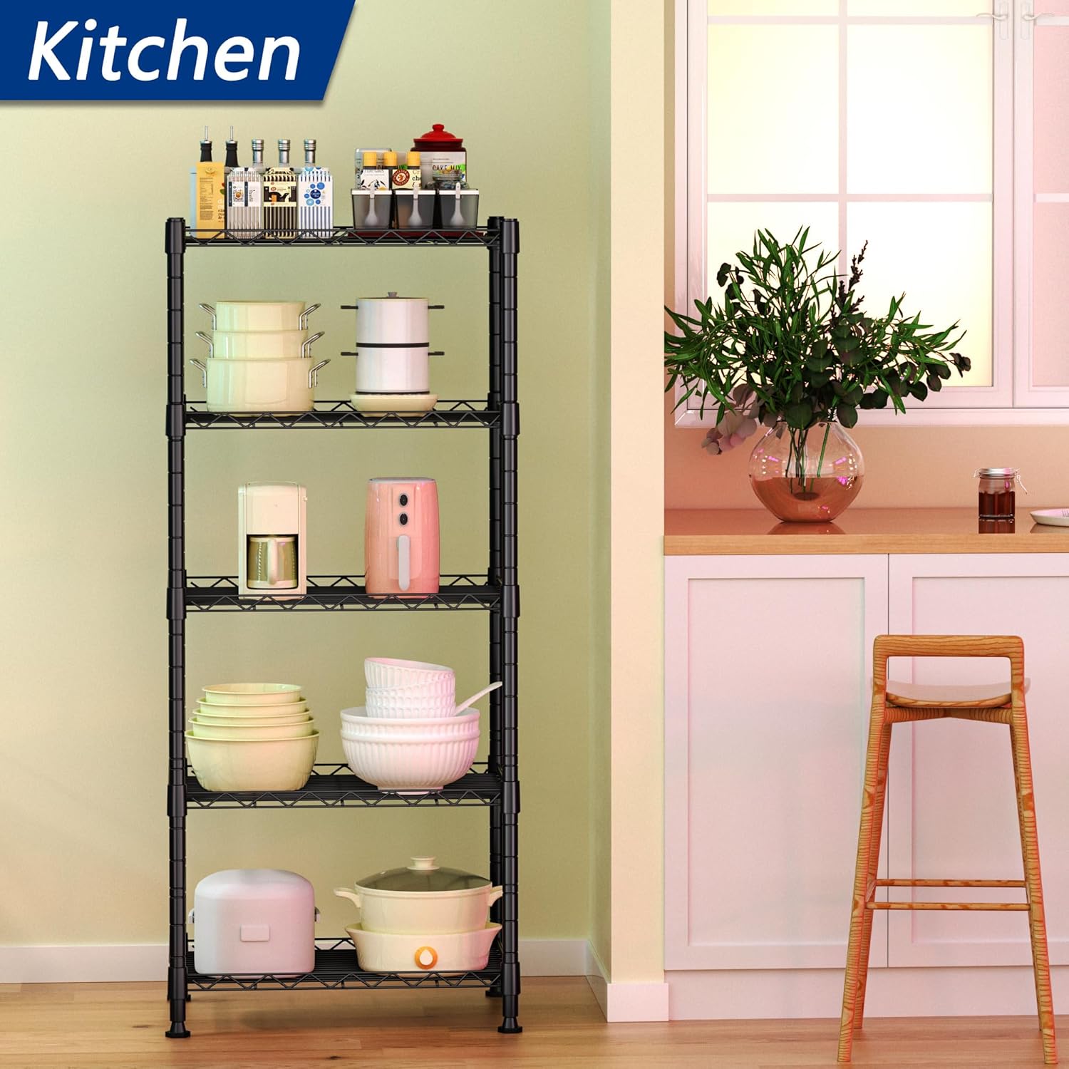 CARLA HOME 4-Tier Adjustable Metal Storage Shelves Wire Rack Organizer for Kitchen, Pantry, Bathroom or Laundry Room (60cm W x 40cm D x 140 cm H)-1978962259929600007
