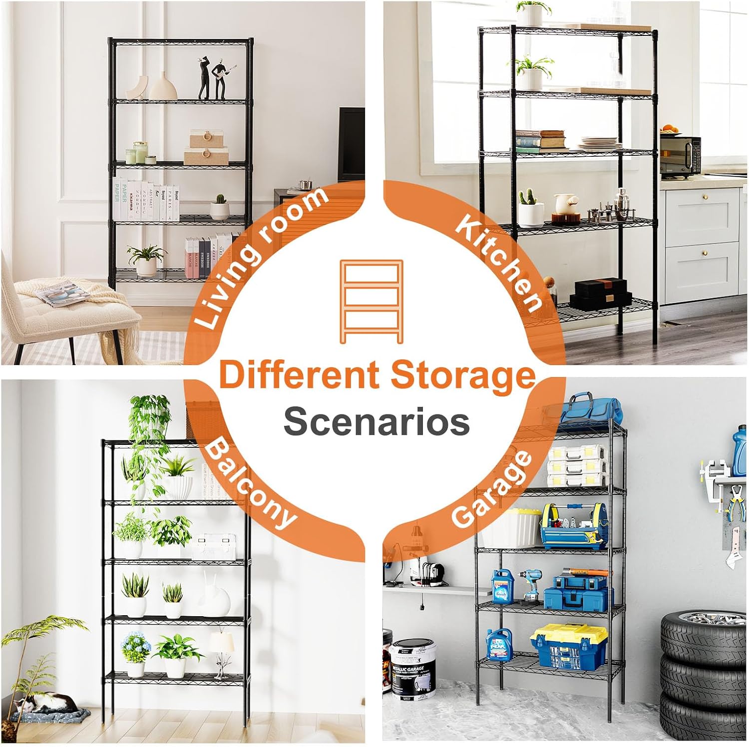 CARLA HOME 5-Tier Adjustable Metal Storage Shelves Wire Rack Organizer for Kitchen, Pantry, Bathroom or Laundry Room (60cm W x 40cm D x 145cm H)-1978962260097372162