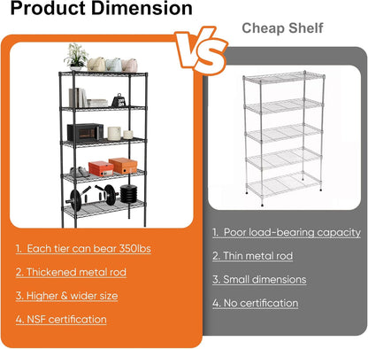 CARLA HOME 5-Tier Adjustable Metal Storage Shelves Wire Rack Organizer for Kitchen, Pantry, Bathroom or Laundry Room (60cm W x 40cm D x 145cm H)-1978962260097372163