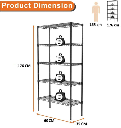 CARLA HOME 5-Tier Adjustable Metal Storage Shelves Wire Rack Organizer for Kitchen, Pantry, Bathroom or Laundry Room (60cm W x 40cm D x 145cm H)-1978962260097372169