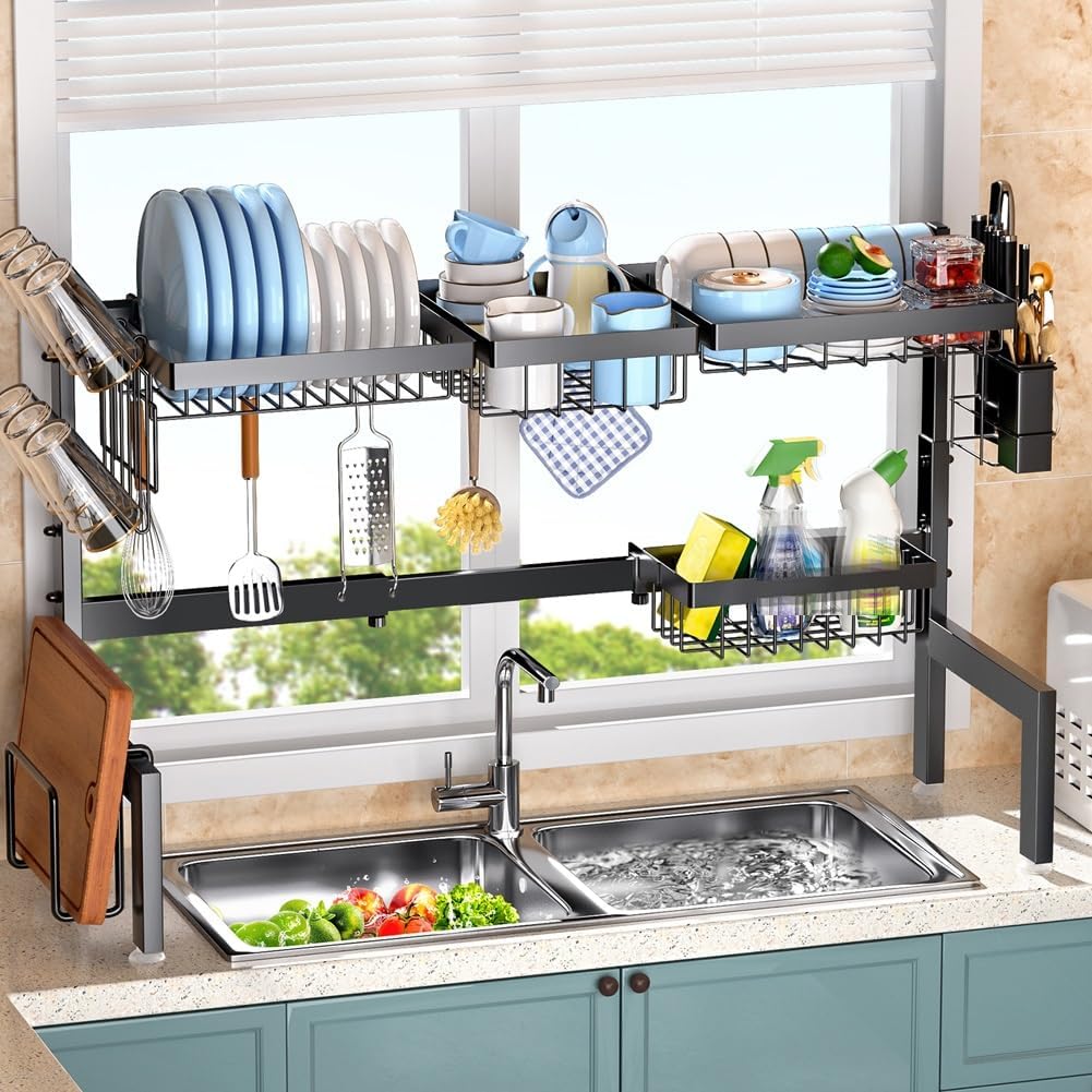 CARLA HOME Adjustable Over the Sink Dish Drying Rack with Utensil Holder, Hooks & Cutting Board Rack for Kitchen Counter Storage-1978962260260950016