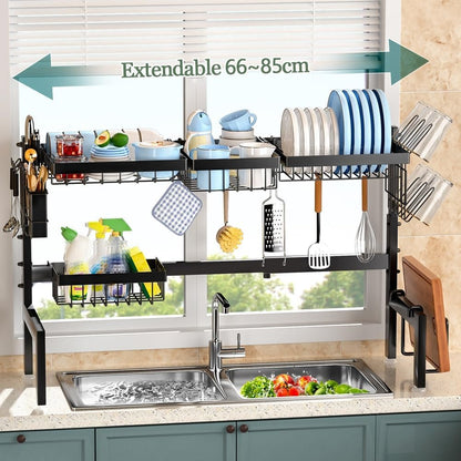 CARLA HOME Adjustable Over the Sink Dish Drying Rack with Utensil Holder, Hooks & Cutting Board Rack for Kitchen Counter Storage-1978962260260950018