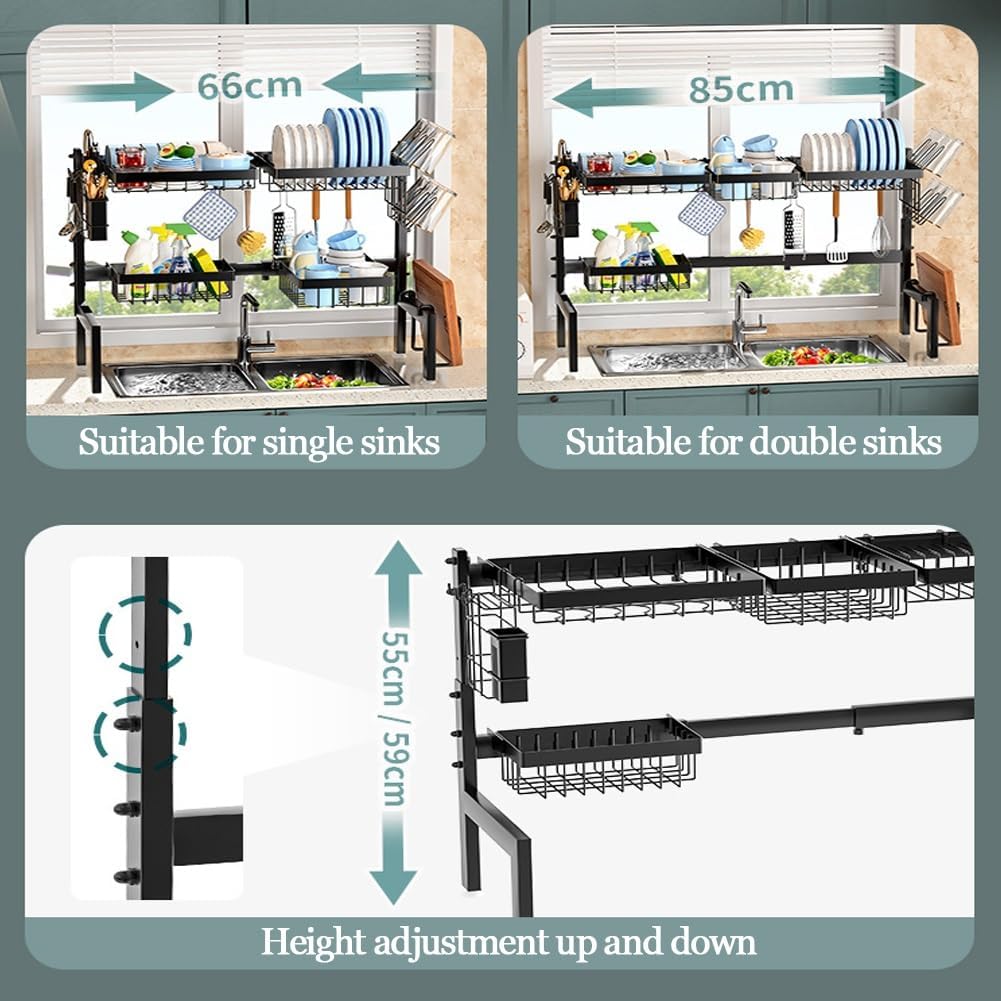 CARLA HOME Adjustable Over the Sink Dish Drying Rack with Utensil Holder, Hooks & Cutting Board Rack for Kitchen Counter Storage-1978962260260950020