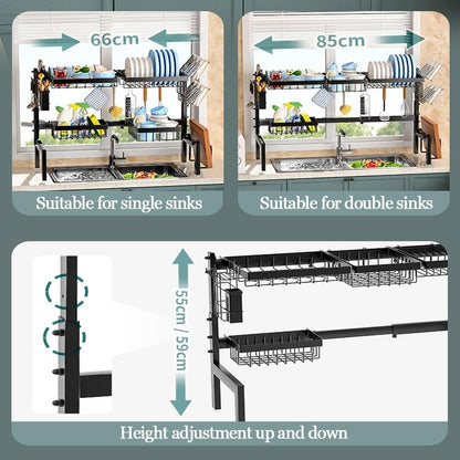 CARLA HOME Adjustable Over the Sink Dish Drying Rack with Utensil Holder, Hooks & Cutting Board Rack for Kitchen Counter Storage-1978962260260950020