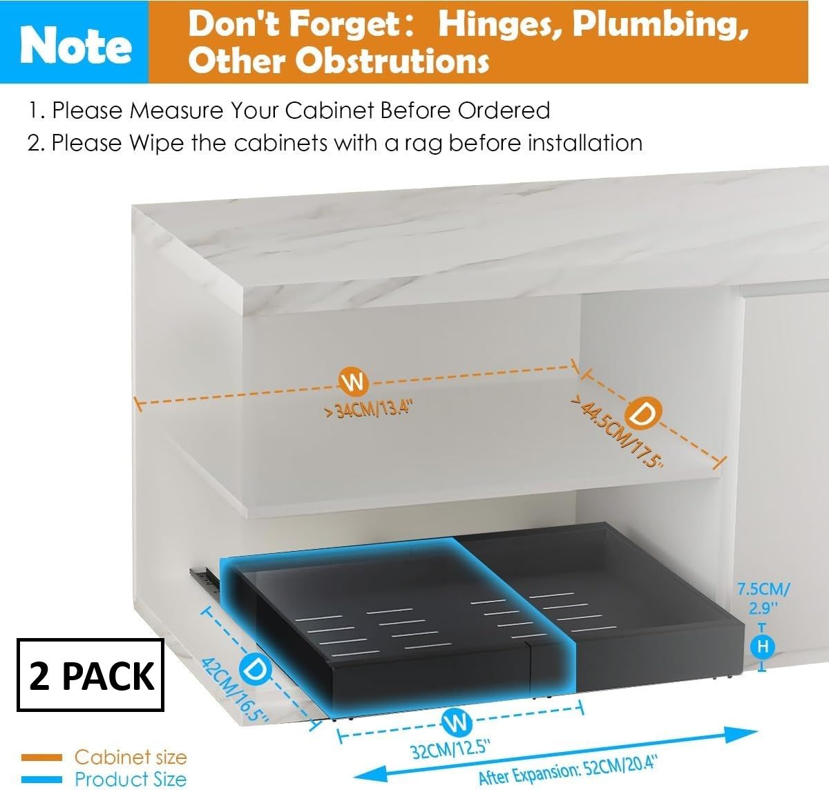 CARLA HOME 2 Pack Pull Out Cabinet Organizer Expandable for Cabinets with Adjustable Slide Out Shelves and Easy Installation (Black)-1978962260428722177