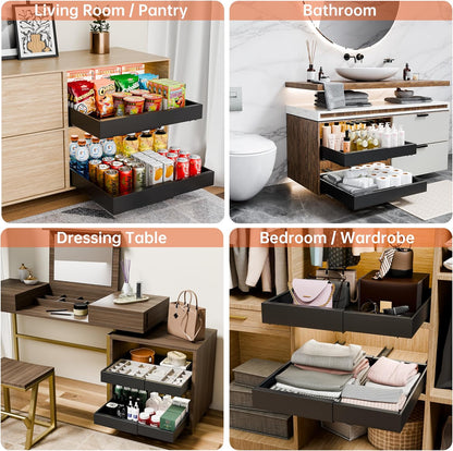 CARLA HOME 2 Pack Pull Out Cabinet Organizer Expandable for Cabinets with Adjustable Slide Out Shelves and Easy Installation (Black)-1978962260428722180