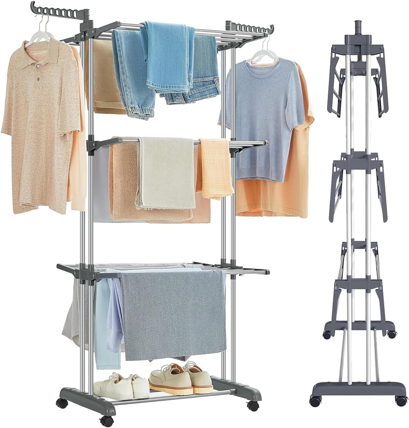 CARLA HOME Folding Clothes Drying Rack with Wheels and Adjustable Side Wings for Laundry Rack and Clothes Storage (Upgraded Model)-1978962261296943104