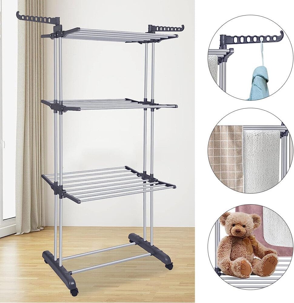 CARLA HOME Folding Clothes Drying Rack with Wheels and Adjustable Side Wings for Laundry Rack and Clothes Storage (Upgraded Model)-1978962261296943108