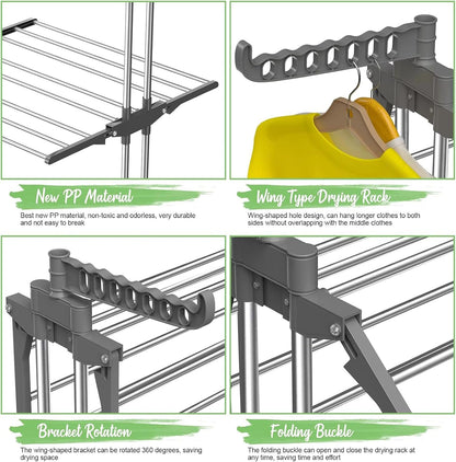 CARLA HOME Folding Clothes Drying Rack with Wheels and Adjustable Side Wings for Laundry Rack and Clothes Storage (Upgraded Model)-1978962261296943110