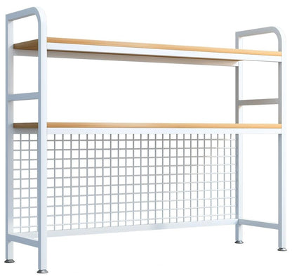 CARLA HOME  2-Tier Metal Desktop Hutch Bookshelf with Grid Panel for Computer Desk and Office Countertop-1978962261632487433