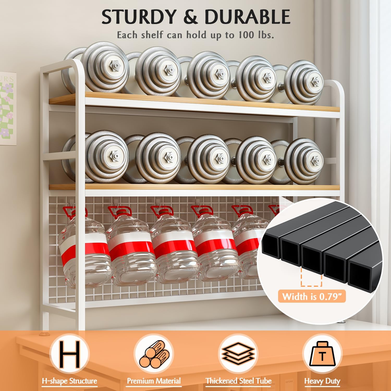 CARLA HOME  2-Tier Metal Desktop Hutch Bookshelf with Grid Panel for Computer Desk and Office Countertop-1978962261632487427