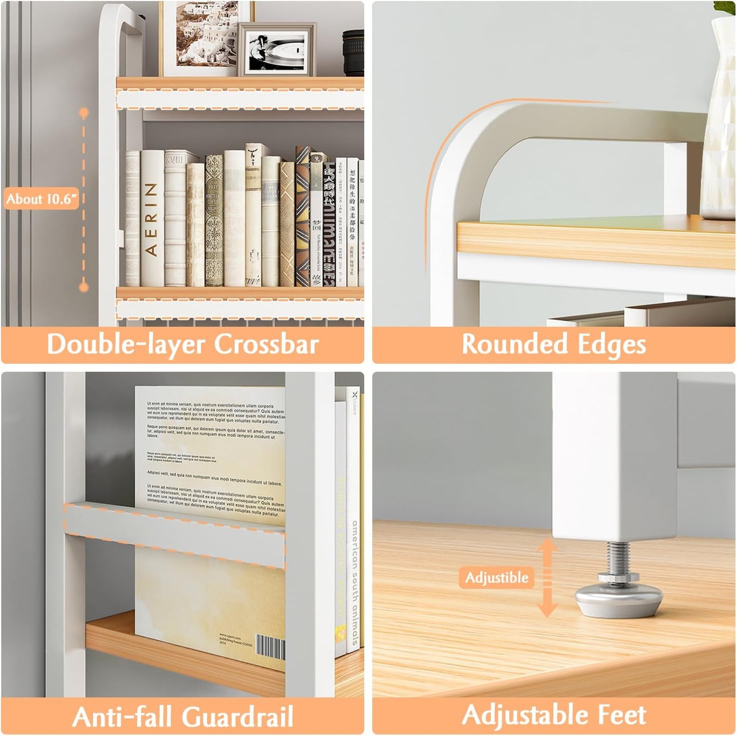 CARLA HOME  2-Tier Metal Desktop Hutch Bookshelf with Grid Panel for Computer Desk and Office Countertop-1978962261632487428