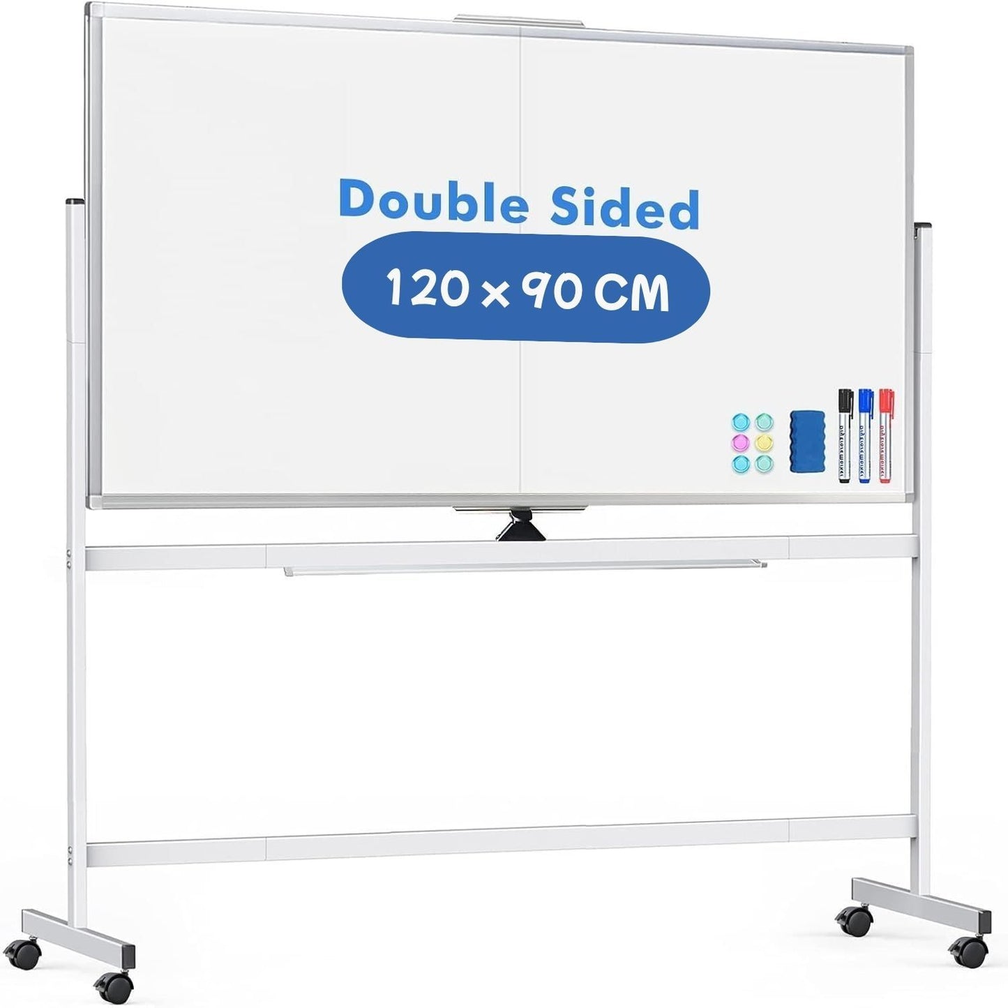 CARLA HOME Double-Sided Magnetic Whiteboard 120x90cm with Wheels, Reversible Design for School, Office & Home-1978962261968031744