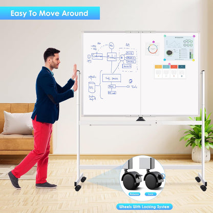 CARLA HOME Double-Sided Magnetic Whiteboard 120x90cm with Wheels, Reversible Design for School, Office & Home-1978962261968031748