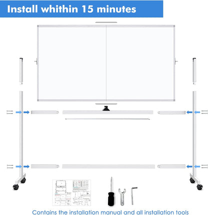 CARLA HOME Double-Sided Magnetic Whiteboard 120x90cm with Wheels, Reversible Design for School, Office & Home-1978962261968031751