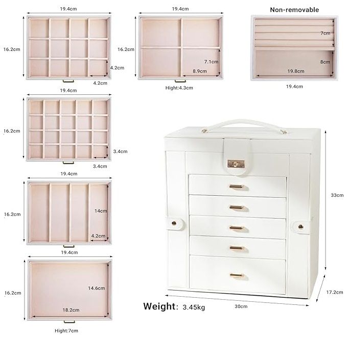 CARLA HOME 6-Layer Large Jewelry Box for Women with Drawers, Mirror, Lock, Necklace Hooks & Side Compartments for Rings, Earrings, Bracelets, Gifts (White)-1978962262630731778