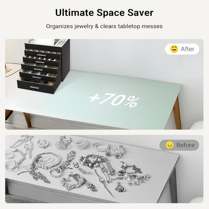 CARLA HOME  6-Layer Large Jewelry Organizer Box for Women with Mirror, Drawers, Hooks & Dividers for Rings, Necklaces, Bracelets, Ideal Gift for Women (Black)-1978962262983053316